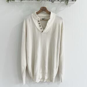mens vintage Rei Buttoned Cream Knit Oversized Casual Sweater Size L